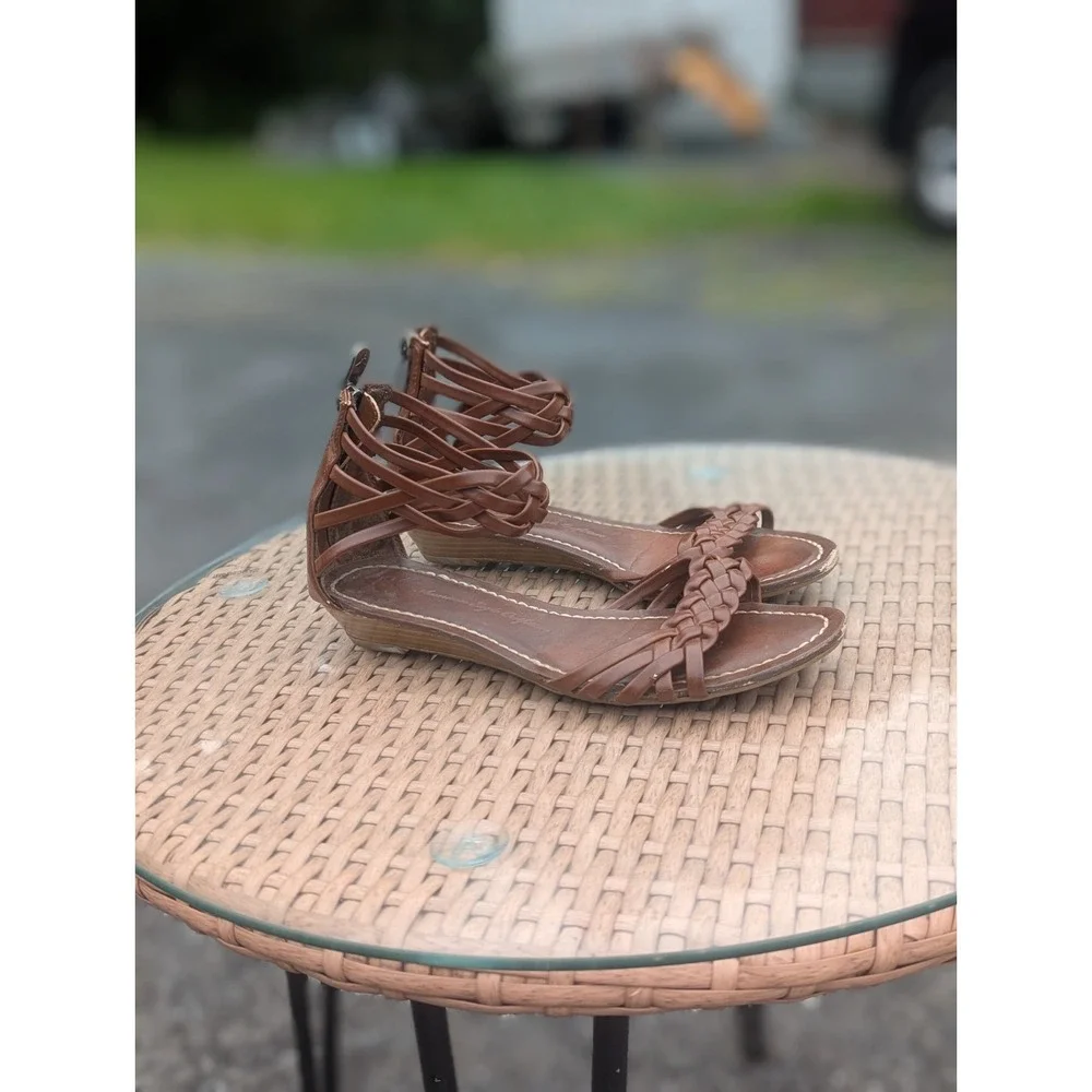 Boho Gladiator Braided Sandals American Eagle 7/7.5 Brown Strappy Festival Y2K